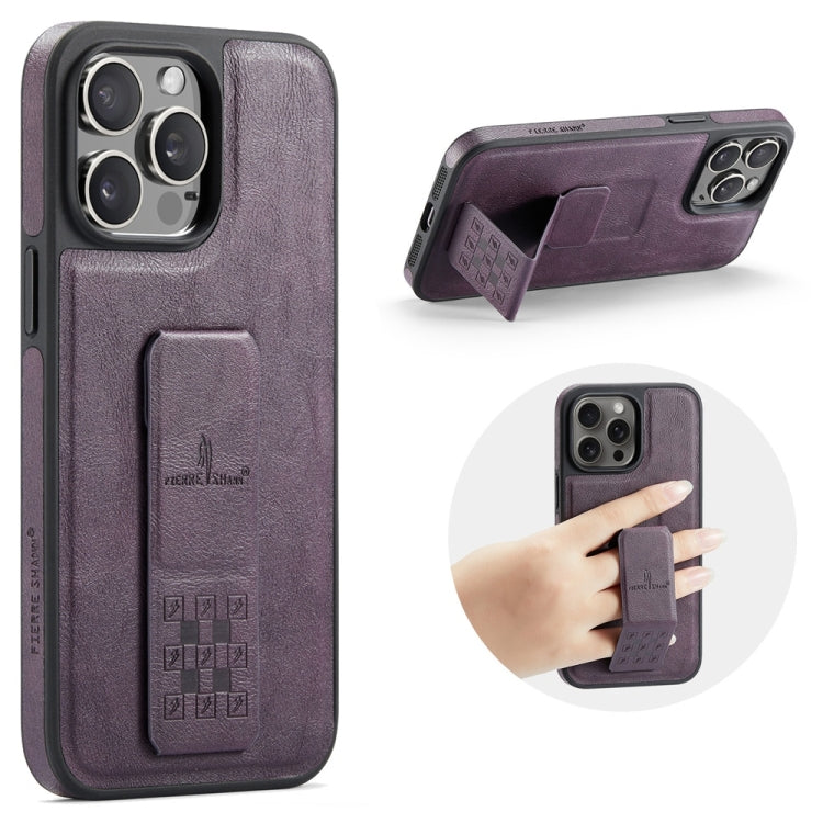 For iPhone 14 Pro Fierre Shann Oil Wax Cow Leather Holder Back Phone Case(Purple) - iPhone 14 Pro Cases by FIERRE SHANN | Online Shopping UK | buy2fix