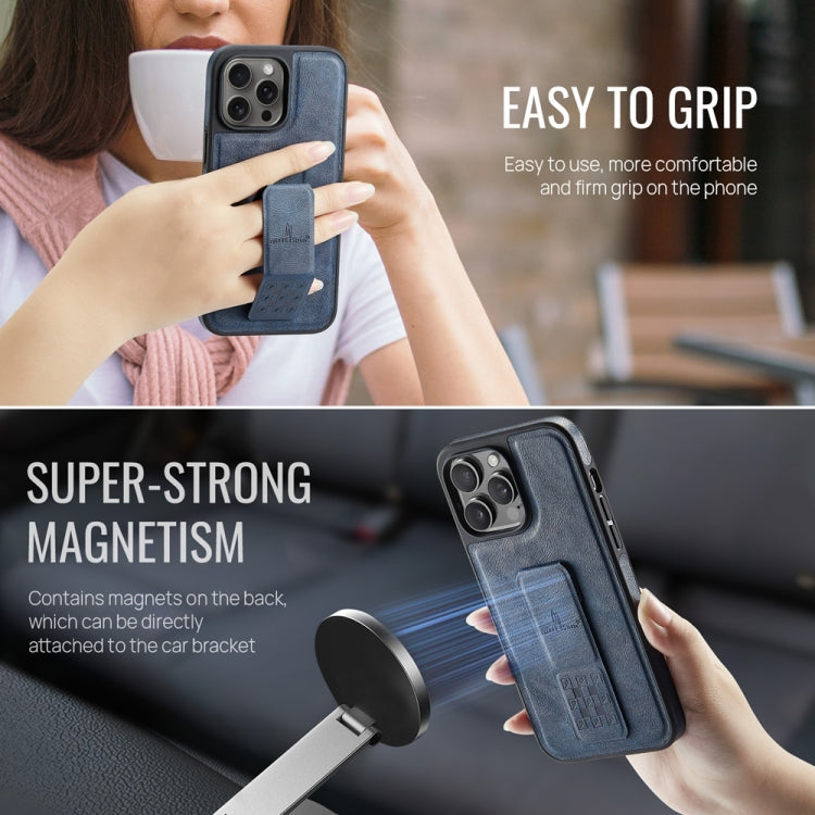 For iPhone 14 Pro Max Fierre Shann Oil Wax Cow Leather Holder Back Phone Case(Blue) - iPhone 14 Pro Max Cases by FIERRE SHANN | Online Shopping UK | buy2fix