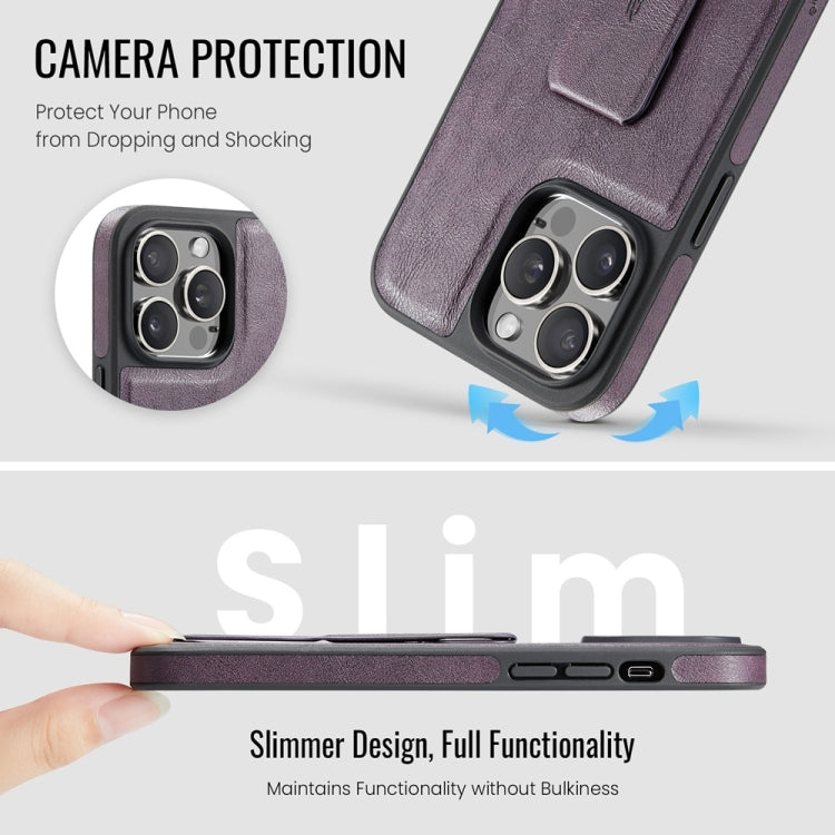 For iPhone 14 Pro Max Fierre Shann Oil Wax Cow Leather Holder Back Phone Case(Purple) - iPhone 14 Pro Max Cases by FIERRE SHANN | Online Shopping UK | buy2fix