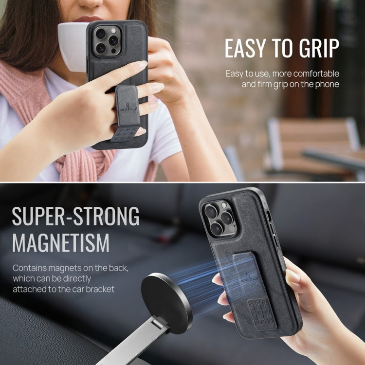 For iPhone 13 Pro Max Fierre Shann Oil Wax Cow Leather Holder Back Phone Case(Black) - iPhone 13 Pro Max Cases by FIERRE SHANN | Online Shopping UK | buy2fix