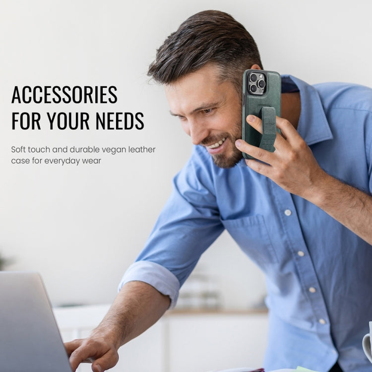 For iPhone 13 Pro Max Fierre Shann Oil Wax Cow Leather Holder Back Phone Case(Green) - iPhone 13 Pro Max Cases by FIERRE SHANN | Online Shopping UK | buy2fix