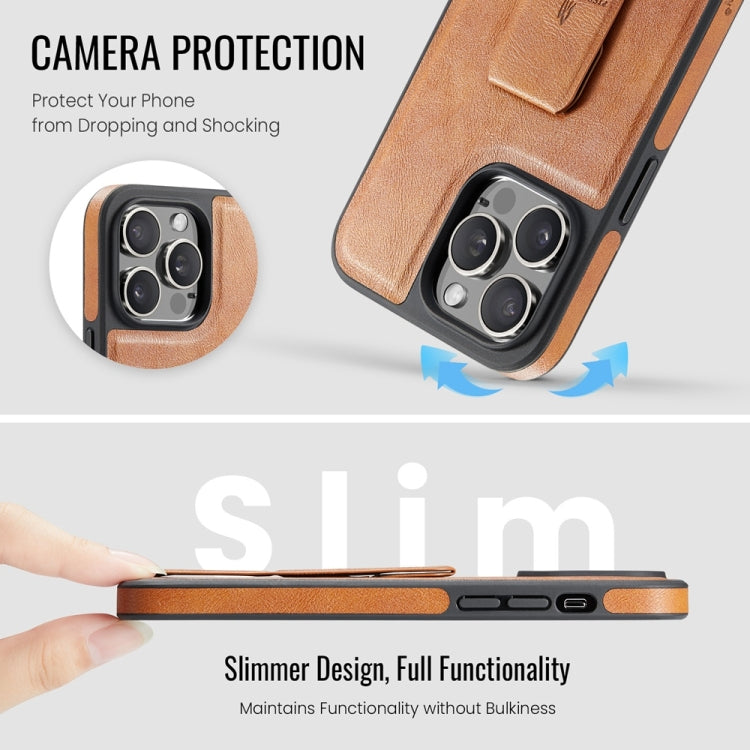 For iPhone 13 Pro Max Fierre Shann Oil Wax Cow Leather Holder Back Phone Case(Brown) - iPhone 13 Pro Max Cases by FIERRE SHANN | Online Shopping UK | buy2fix