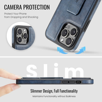 For iPhone 13 Pro Fierre Shann Oil Wax Cow Leather Holder Back Phone Case(Blue) - iPhone 13 Pro Cases by FIERRE SHANN | Online Shopping UK | buy2fix