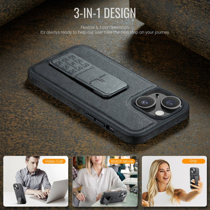 For iPhone 13 Fierre Shann Oil Wax Cow Leather Holder Back Phone Case(Black) - iPhone 13 Cases by FIERRE SHANN | Online Shopping UK | buy2fix