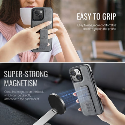 For iPhone 13 Fierre Shann Oil Wax Cow Leather Holder Back Phone Case(Grey) - iPhone 13 Cases by FIERRE SHANN | Online Shopping UK | buy2fix