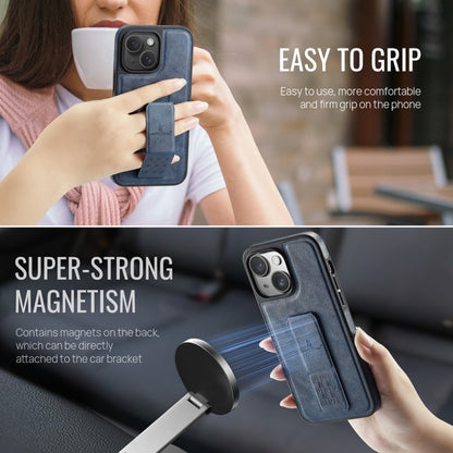 For iPhone 13 Fierre Shann Oil Wax Cow Leather Holder Back Phone Case(Blue) - iPhone 13 Cases by FIERRE SHANN | Online Shopping UK | buy2fix