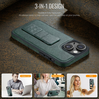 For iPhone 13 Fierre Shann Oil Wax Cow Leather Holder Back Phone Case(Green) - iPhone 13 Cases by FIERRE SHANN | Online Shopping UK | buy2fix