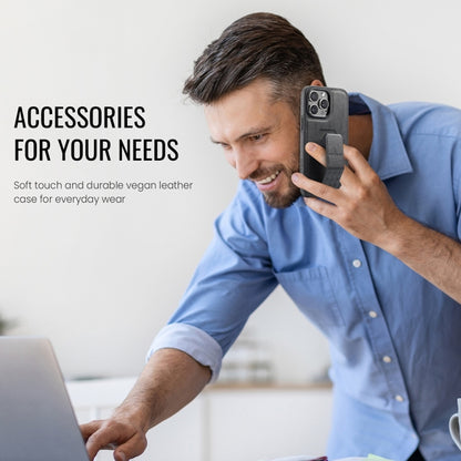 For iPhone 12 / 12 Pro Fierre Shann Oil Wax Cow Leather Holder Back Phone Case(Black) - iPhone 12 / 12 Pro Cases by FIERRE SHANN | Online Shopping UK | buy2fix