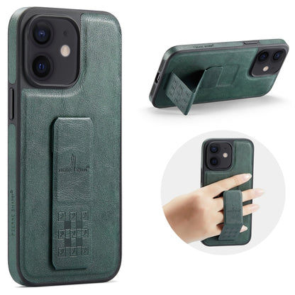 For iPhone 12 / 12 Pro Fierre Shann Oil Wax Cow Leather Holder Back Phone Case(Green) - iPhone 12 / 12 Pro Cases by FIERRE SHANN | Online Shopping UK | buy2fix