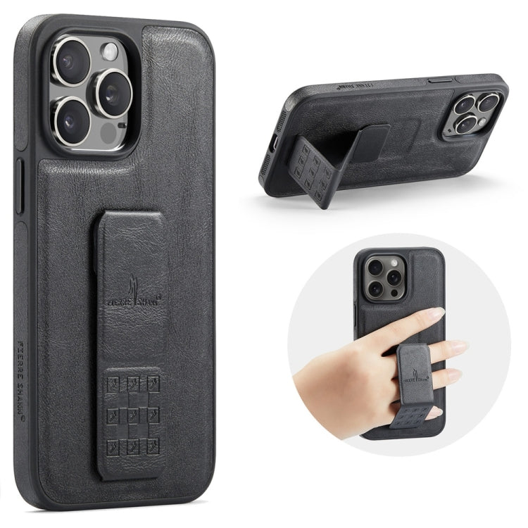 For iPhone 12 Pro Max Fierre Shann Oil Wax Cow Leather Holder Back Phone Case(Black) - iPhone 12 Pro Max Cases by FIERRE SHANN | Online Shopping UK | buy2fix