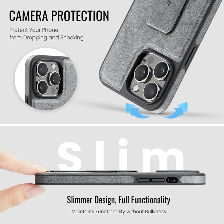 For iPhone 12 Pro Max Fierre Shann Oil Wax Cow Leather Holder Back Phone Case(Grey) - iPhone 12 Pro Max Cases by FIERRE SHANN | Online Shopping UK | buy2fix