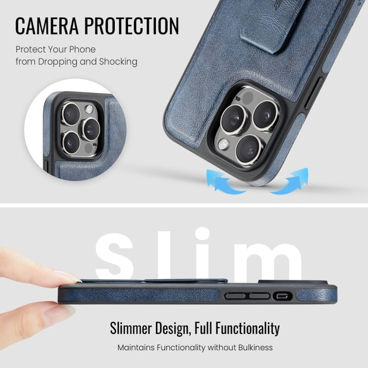 For iPhone 12 Pro Max Fierre Shann Oil Wax Cow Leather Holder Back Phone Case(Blue) - iPhone 12 Pro Max Cases by FIERRE SHANN | Online Shopping UK | buy2fix