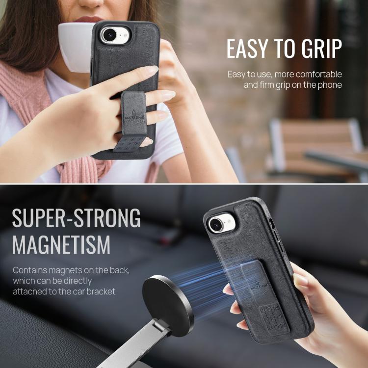 For iPhone 16e Fierre Shann Oil Wax Cow Leather Holder Back Phone Case(Black) - iPhone 16e Cases by FIERRE SHANN | Online Shopping UK | buy2fix