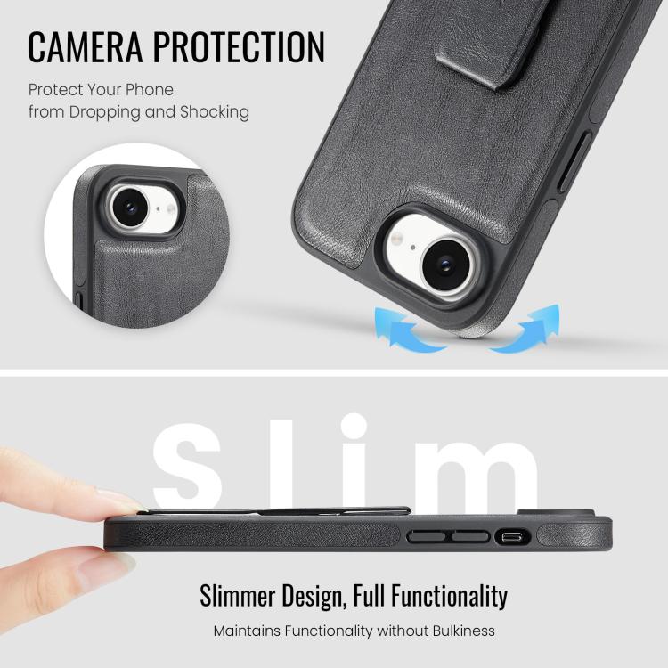 For iPhone 16e Fierre Shann Oil Wax Cow Leather Holder Back Phone Case(Black) - iPhone 16e Cases by FIERRE SHANN | Online Shopping UK | buy2fix