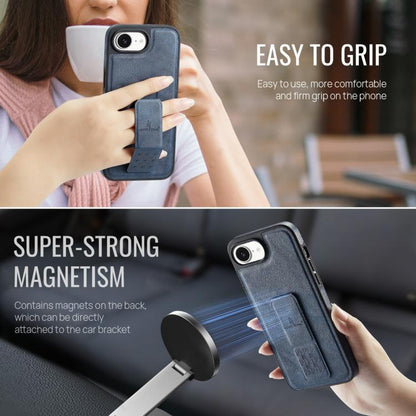 For iPhone 16e Fierre Shann Oil Wax Cow Leather Holder Back Phone Case(Blue) - iPhone 16e Cases by FIERRE SHANN | Online Shopping UK | buy2fix