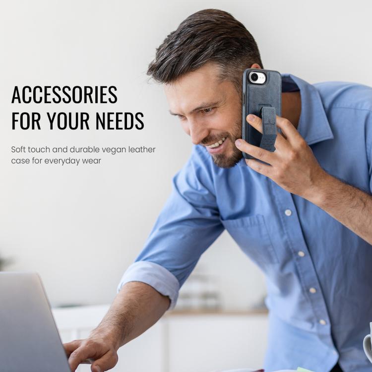 For iPhone 16e Fierre Shann Oil Wax Cow Leather Holder Back Phone Case(Blue) - iPhone 16e Cases by FIERRE SHANN | Online Shopping UK | buy2fix