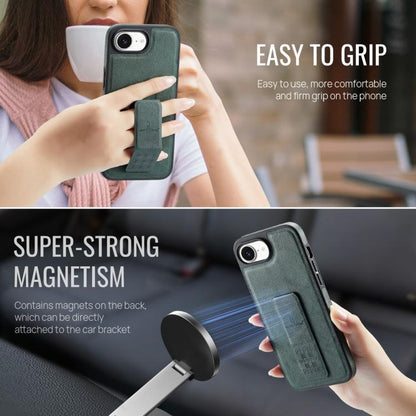 For iPhone 16e Fierre Shann Oil Wax Cow Leather Holder Back Phone Case(Green) - iPhone 16e Cases by FIERRE SHANN | Online Shopping UK | buy2fix