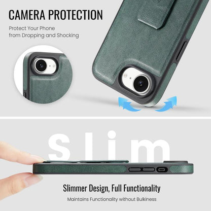 For iPhone 16e Fierre Shann Oil Wax Cow Leather Holder Back Phone Case(Green) - iPhone 16e Cases by FIERRE SHANN | Online Shopping UK | buy2fix