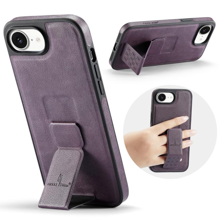 For iPhone 16e Fierre Shann Oil Wax Cow Leather Holder Back Phone Case(Purple) - iPhone 16e Cases by FIERRE SHANN | Online Shopping UK | buy2fix