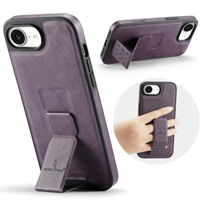 For iPhone 16e Fierre Shann Oil Wax Cow Leather Holder Back Phone Case(Purple) - iPhone 16e Cases by FIERRE SHANN | Online Shopping UK | buy2fix