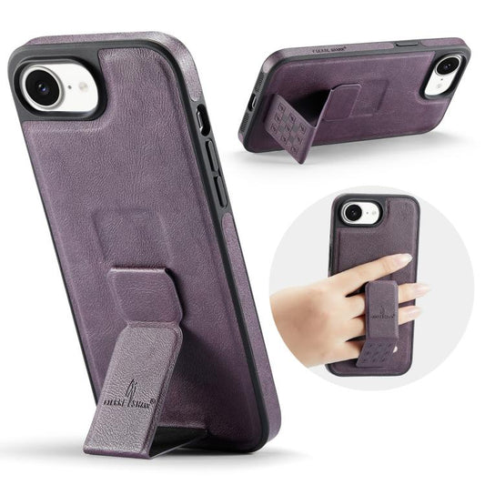 For iPhone 16e Fierre Shann Oil Wax Cow Leather Holder Back Phone Case(Purple) - iPhone 16e Cases by FIERRE SHANN | Online Shopping UK | buy2fix