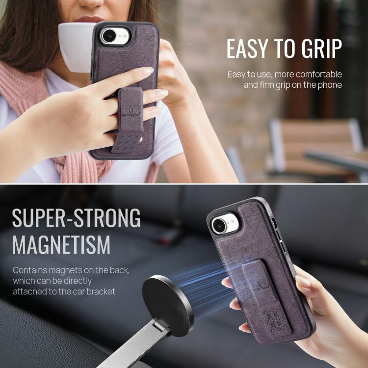 For iPhone 16e Fierre Shann Oil Wax Cow Leather Holder Back Phone Case(Purple) - iPhone 16e Cases by FIERRE SHANN | Online Shopping UK | buy2fix