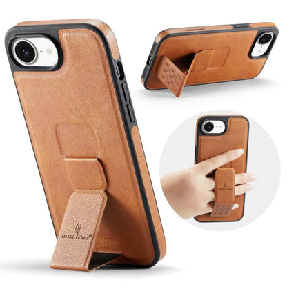 For iPhone 16e Fierre Shann Oil Wax Cow Leather Holder Back Phone Case(Brown) - iPhone 16e Cases by FIERRE SHANN | Online Shopping UK | buy2fix