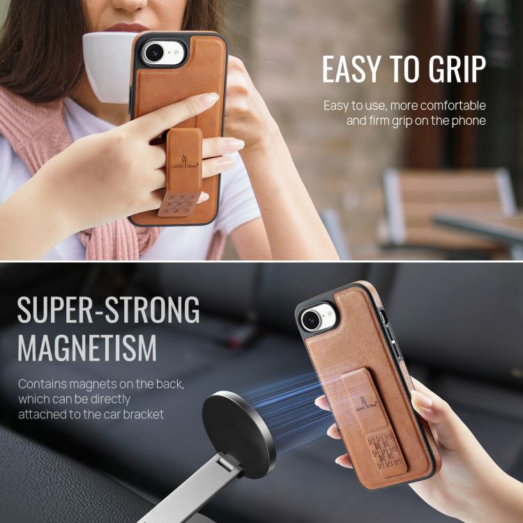 For iPhone 16e Fierre Shann Oil Wax Cow Leather Holder Back Phone Case(Brown) - iPhone 16e Cases by FIERRE SHANN | Online Shopping UK | buy2fix