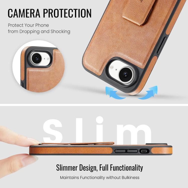For iPhone 16e Fierre Shann Oil Wax Cow Leather Holder Back Phone Case(Brown) - iPhone 16e Cases by FIERRE SHANN | Online Shopping UK | buy2fix