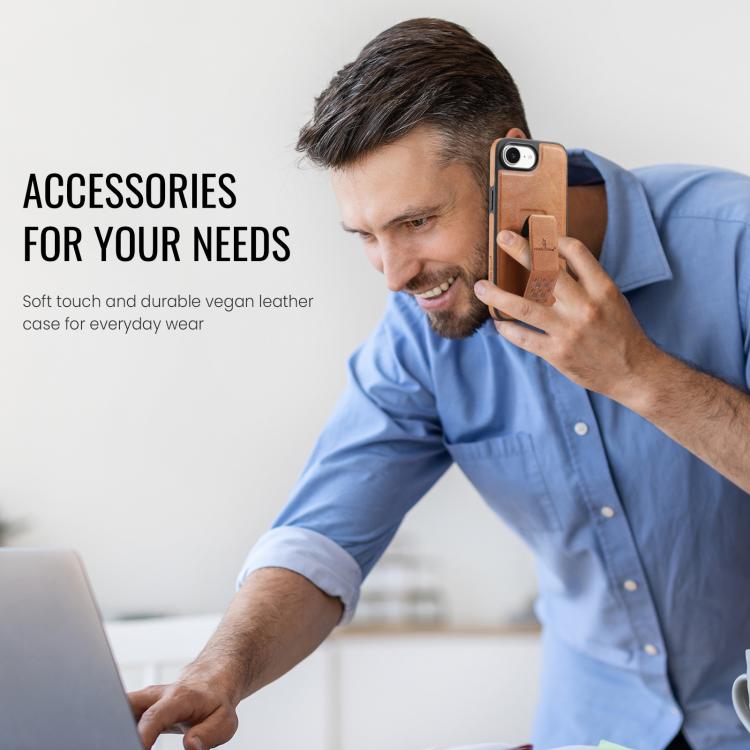 For iPhone 16e Fierre Shann Oil Wax Cow Leather Holder Back Phone Case(Brown) - iPhone 16e Cases by FIERRE SHANN | Online Shopping UK | buy2fix