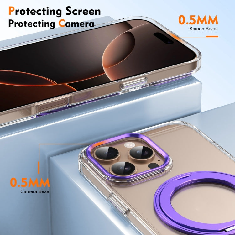 For iPhone 16 Pro Max Ice-Cold Rotating Ring Holder PC MagSafe Phone Case(Purple) - iPhone 16 Pro Max Cases by buy2fix | Online Shopping UK | buy2fix