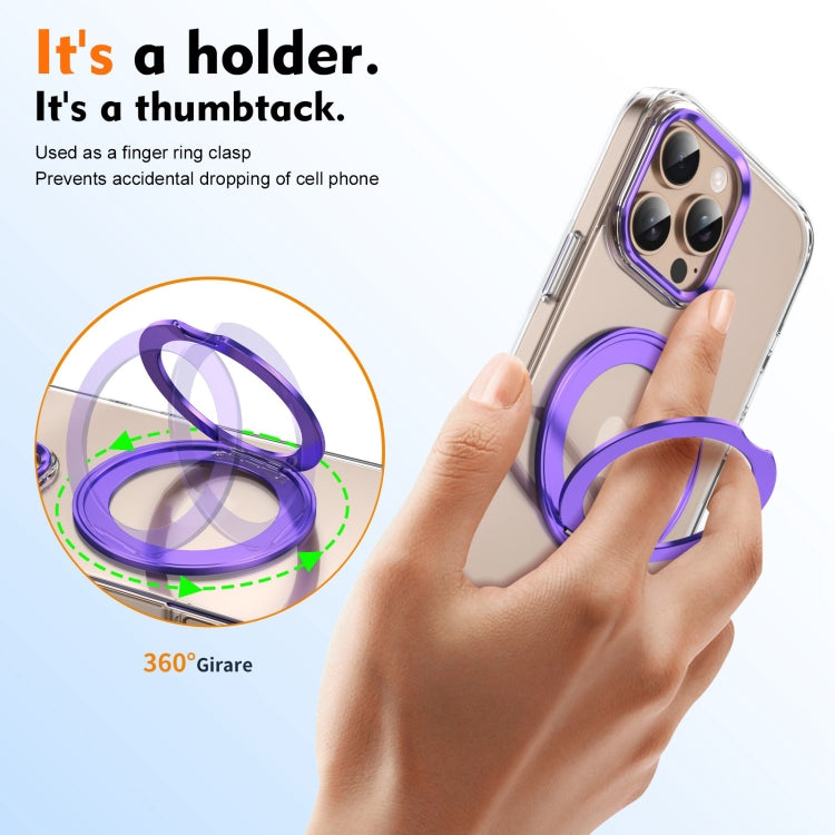 For iPhone 16 Pro Ice-Cold Rotating Ring Holder PC MagSafe Phone Case(Purple) - iPhone 16 Pro Cases by buy2fix | Online Shopping UK | buy2fix