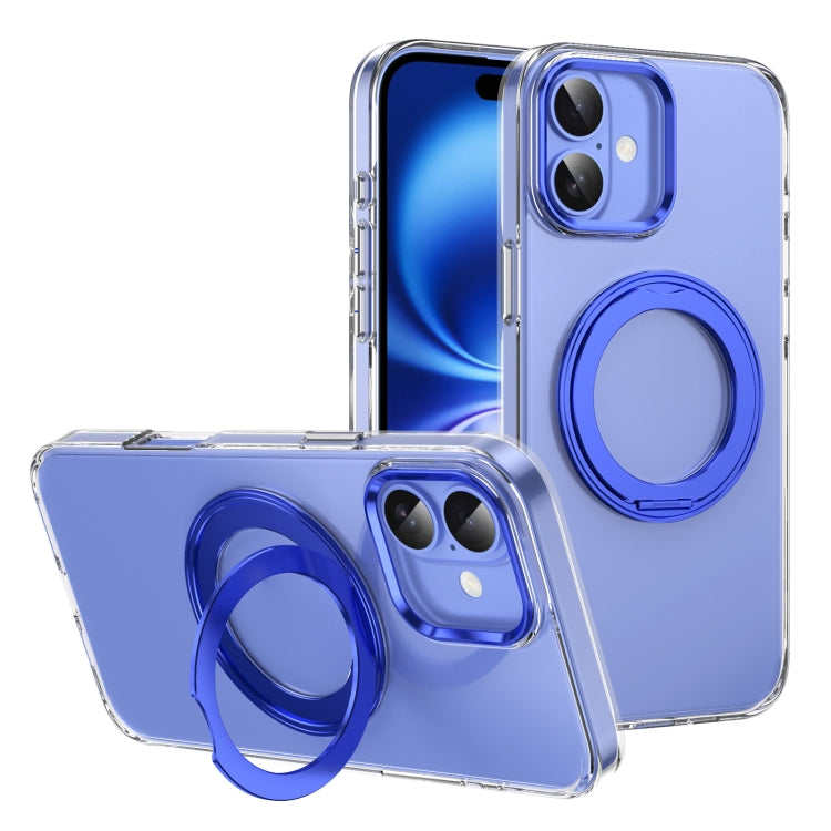 For iPhone 16 Plus Ice-Cold Rotating Ring Holder PC MagSafe Phone Case(Blue) - iPhone 16 Plus Cases by buy2fix | Online Shopping UK | buy2fix