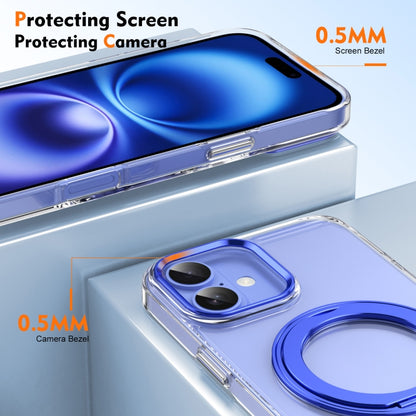 For iPhone 16 Plus Ice-Cold Rotating Ring Holder PC MagSafe Phone Case(Blue) - iPhone 16 Plus Cases by buy2fix | Online Shopping UK | buy2fix
