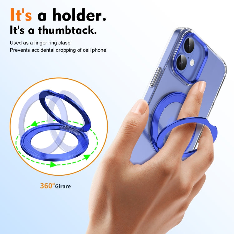 For iPhone 16 Plus Ice-Cold Rotating Ring Holder PC MagSafe Phone Case(Blue) - iPhone 16 Plus Cases by buy2fix | Online Shopping UK | buy2fix
