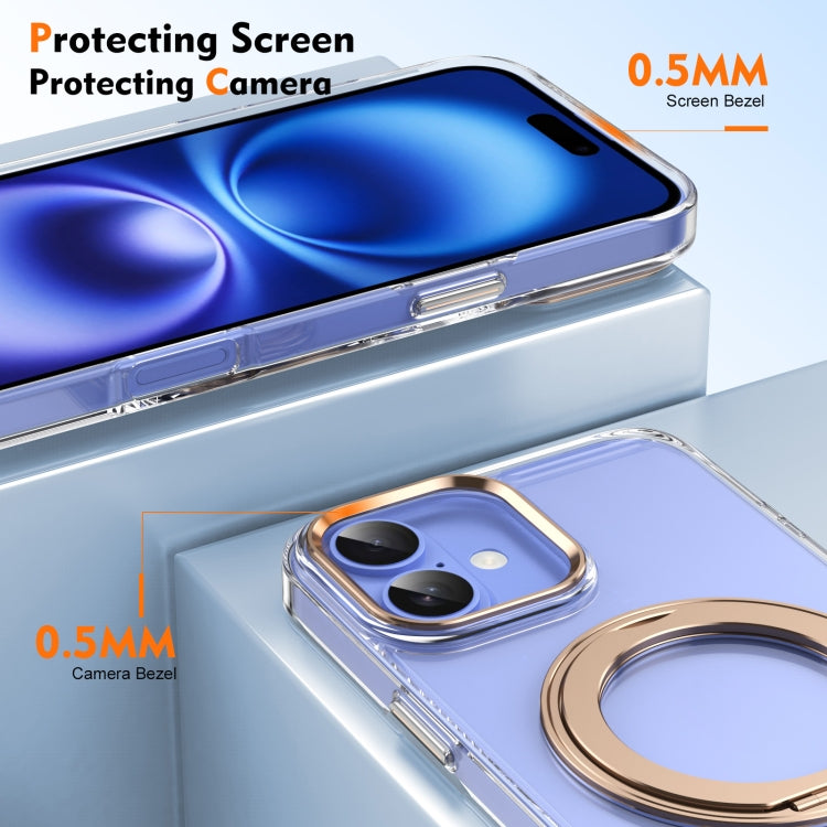 For iPhone 16 Plus Ice-Cold Rotating Ring Holder PC MagSafe Phone Case(Desert Gold) - iPhone 16 Plus Cases by buy2fix | Online Shopping UK | buy2fix