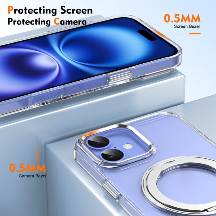 For iPhone 16 Plus Ice-Cold Rotating Ring Holder PC MagSafe Phone Case(Silver) - iPhone 16 Plus Cases by buy2fix | Online Shopping UK | buy2fix