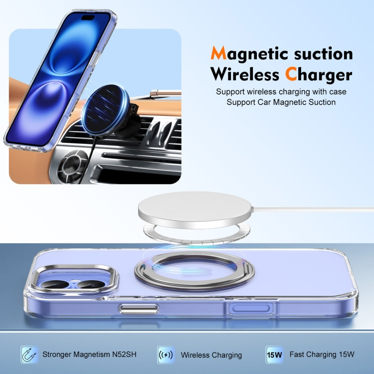 For iPhone 16 Plus Ice-Cold Rotating Ring Holder PC MagSafe Phone Case(Silver) - iPhone 16 Plus Cases by buy2fix | Online Shopping UK | buy2fix