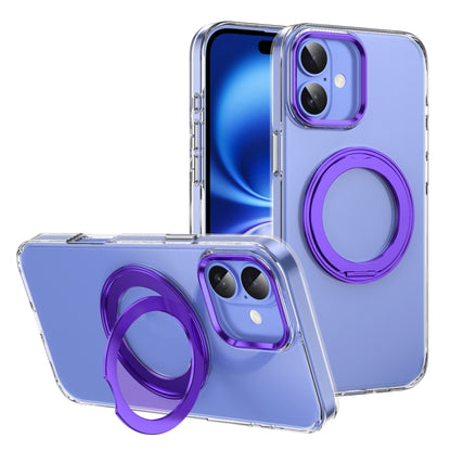 For iPhone 16 Plus Ice-Cold Rotating Ring Holder PC MagSafe Phone Case(Purple) - iPhone 16 Plus Cases by buy2fix | Online Shopping UK | buy2fix