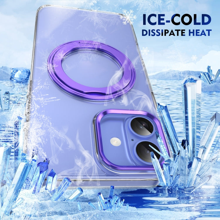 For iPhone 16 Plus Ice-Cold Rotating Ring Holder PC MagSafe Phone Case(Purple) - iPhone 16 Plus Cases by buy2fix | Online Shopping UK | buy2fix