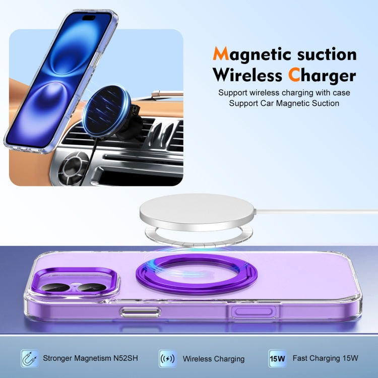 For iPhone 16 Plus Ice-Cold Rotating Ring Holder PC MagSafe Phone Case(Purple) - iPhone 16 Plus Cases by buy2fix | Online Shopping UK | buy2fix