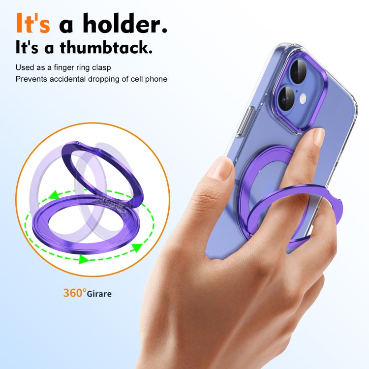 For iPhone 16 Plus Ice-Cold Rotating Ring Holder PC MagSafe Phone Case(Purple) - iPhone 16 Plus Cases by buy2fix | Online Shopping UK | buy2fix