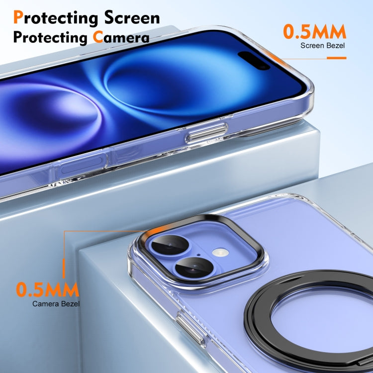 For iPhone 16 Plus Ice-Cold Rotating Ring Holder PC MagSafe Phone Case(Black) - iPhone 16 Plus Cases by buy2fix | Online Shopping UK | buy2fix