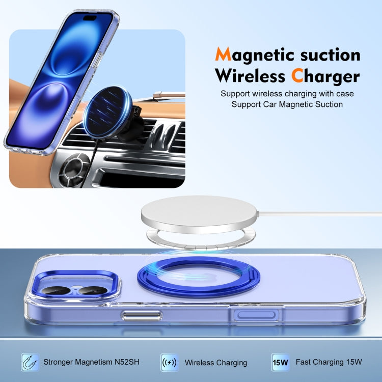 For iPhone 16 Ice-Cold Rotating Ring Holder PC MagSafe Phone Case(Blue) - iPhone 16 Cases by buy2fix | Online Shopping UK | buy2fix