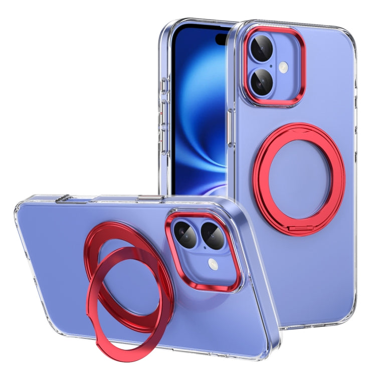 For iPhone 16 Ice-Cold Rotating Ring Holder PC MagSafe Phone Case(Red) - iPhone 16 Cases by buy2fix | Online Shopping UK | buy2fix