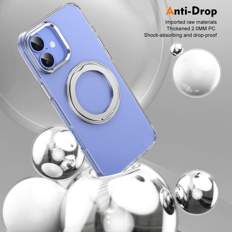 For iPhone 16 Ice-Cold Rotating Ring Holder PC MagSafe Phone Case(Silver) - iPhone 16 Cases by buy2fix | Online Shopping UK | buy2fix