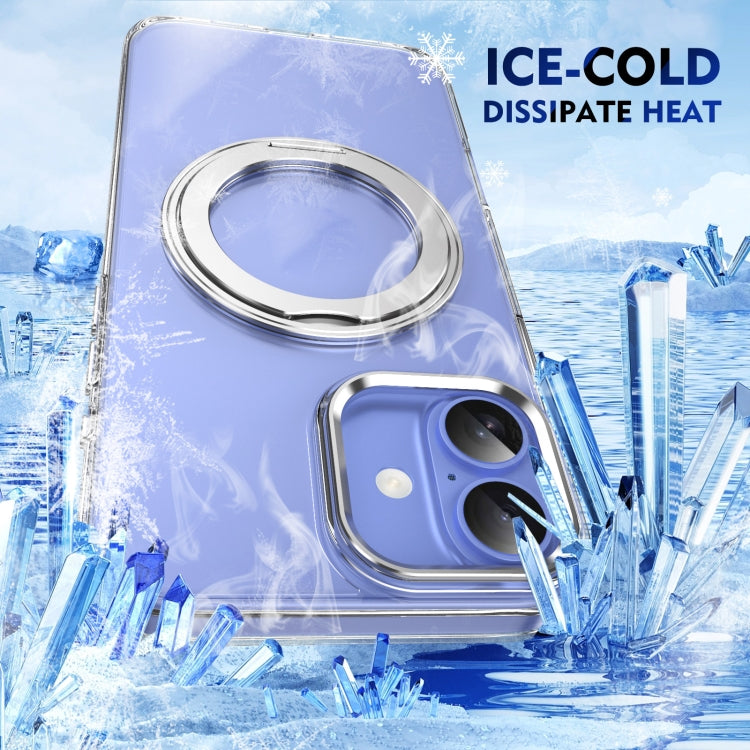 For iPhone 16 Ice-Cold Rotating Ring Holder PC MagSafe Phone Case(Silver) - iPhone 16 Cases by buy2fix | Online Shopping UK | buy2fix