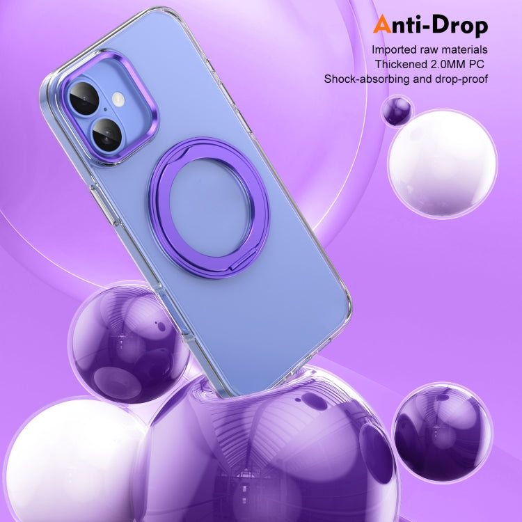 For iPhone 16 Ice-Cold Rotating Ring Holder PC MagSafe Phone Case(Purple) - iPhone 16 Cases by buy2fix | Online Shopping UK | buy2fix