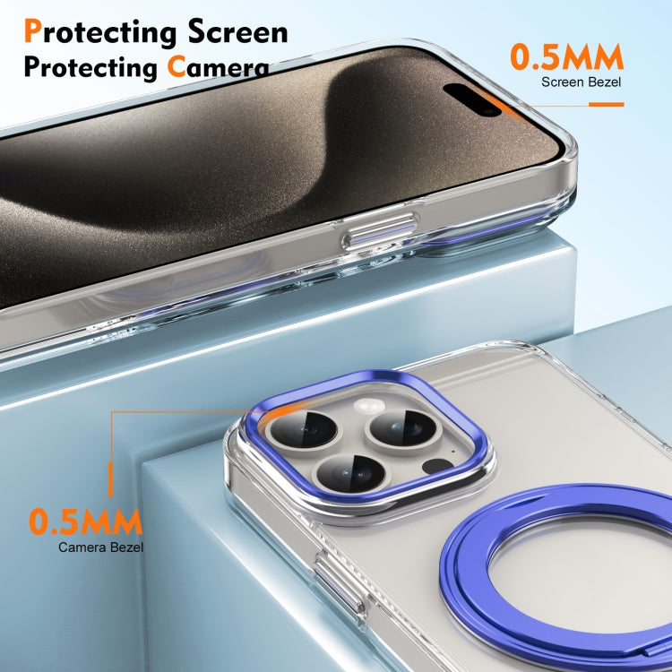 For iPhone 15 Pro Ice-Cold Rotating Ring Holder PC MagSafe Phone Case(Blue) - iPhone 15 Pro Cases by buy2fix | Online Shopping UK | buy2fix