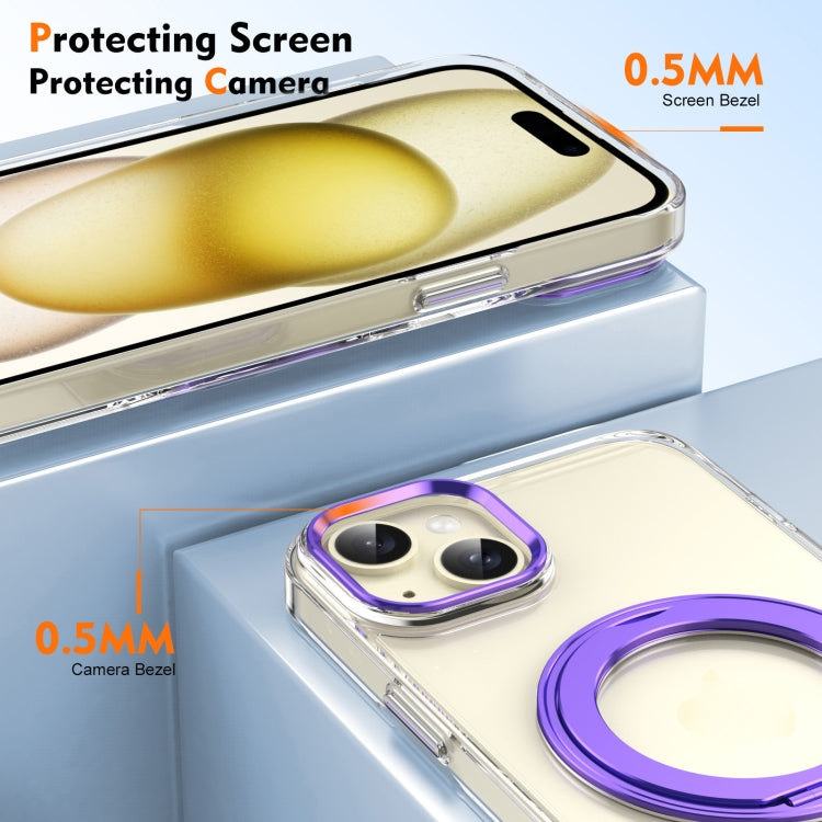 For iPhone 15 Plus / 14 Plus Ice-Cold Rotating Ring Holder PC MagSafe Phone Case(Purple) - iPhone 15 Plus Cases by buy2fix | Online Shopping UK | buy2fix
